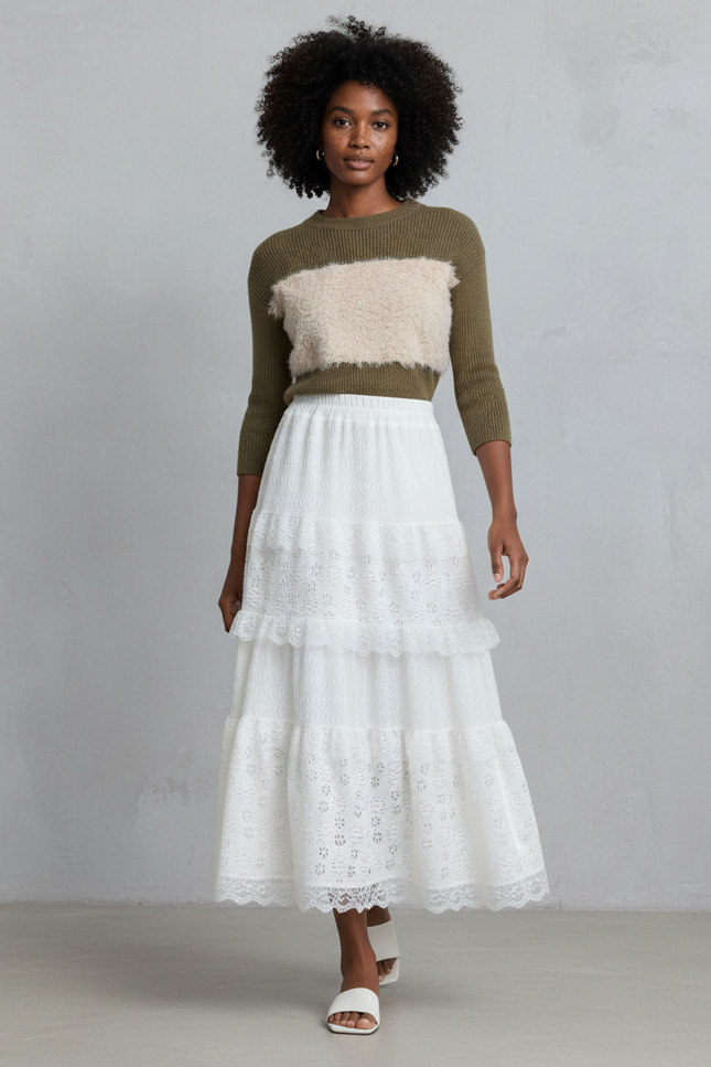 Jupe Longue Blanche Dentelle Bohème Élégante