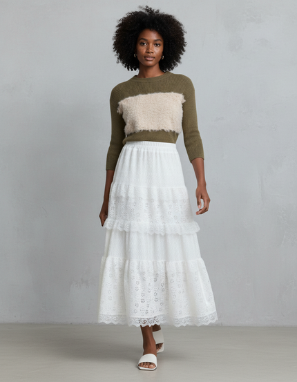 Jupe Longue Blanche Dentelle Bohème Élégante