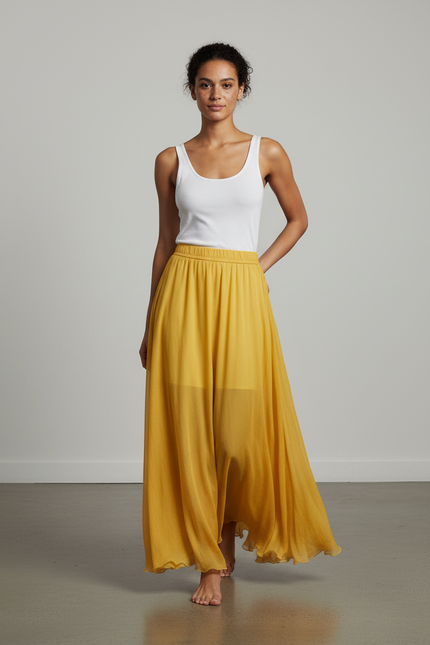 Jupe Longue Jaune Chiffon Fluide