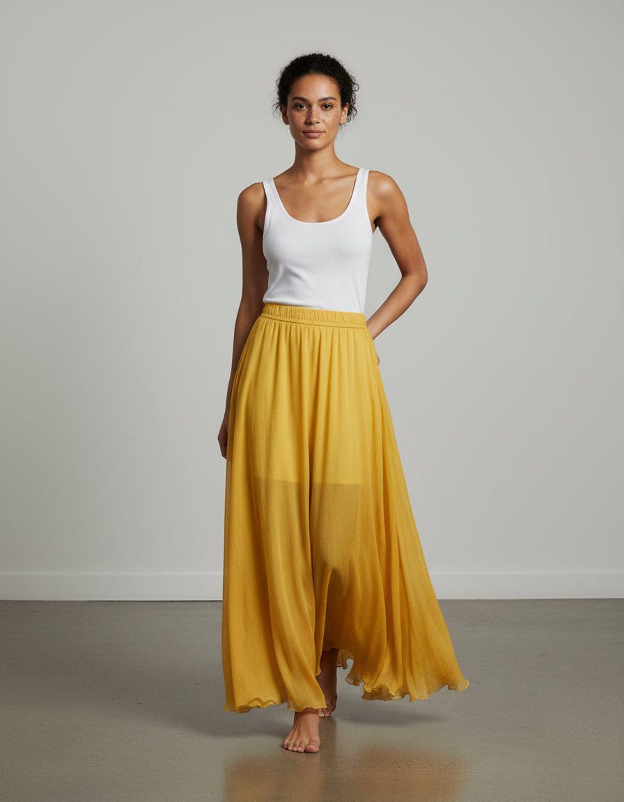 Jupe Longue Jaune Chiffon Fluide