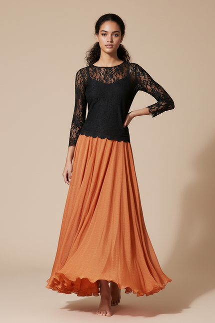 Jupe Longue Orange Chiffon Fluide