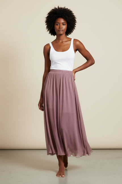 Jupe Longue Mauve Mousseline Fluide