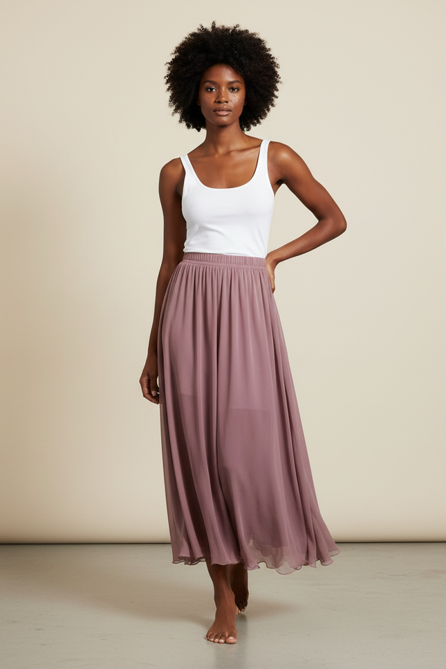 Jupe Longue Mauve Mousseline Fluide