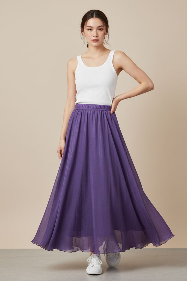 Jupe Longue Violette Chiffon Fluide