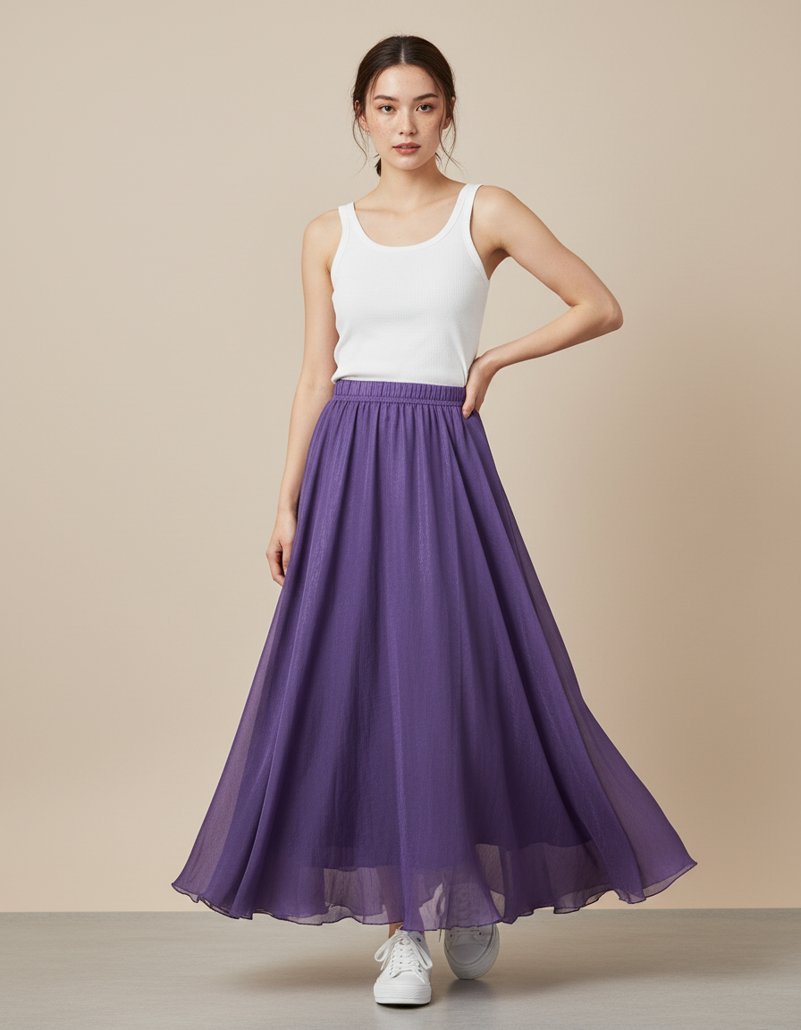 Jupe Longue Violette Chiffon Fluide