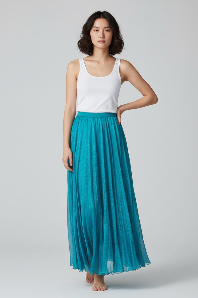 Jupe Longue Turquoise Chiffon Fluide