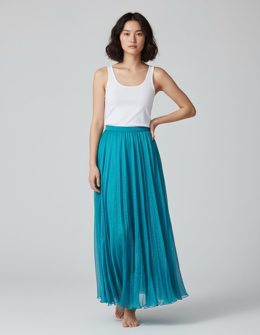 Jupe Longue Turquoise Chiffon Fluide