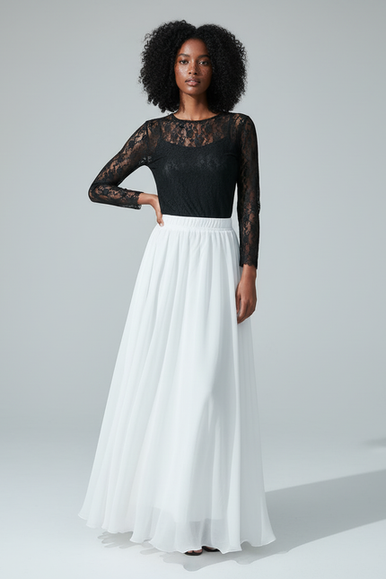 Jupe Longue Chiffon Blanche Fluide