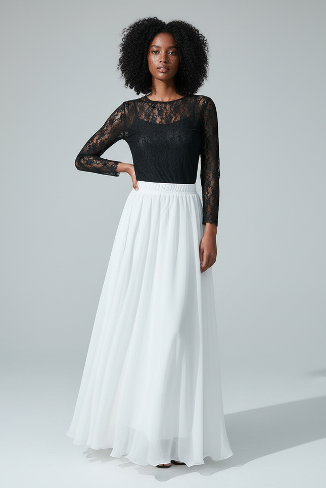 Jupe Longue Chiffon Blanche Fluide