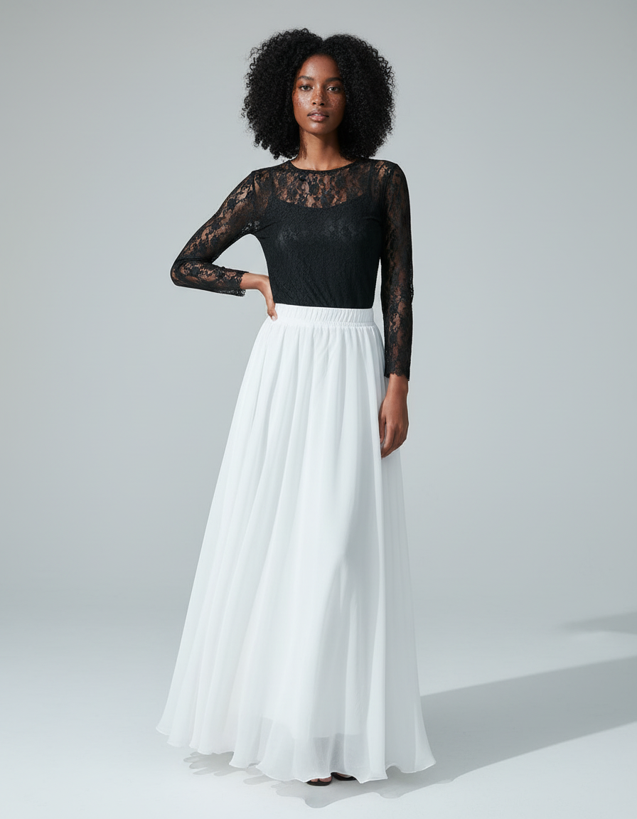 Jupe Longue Chiffon Blanche Fluide