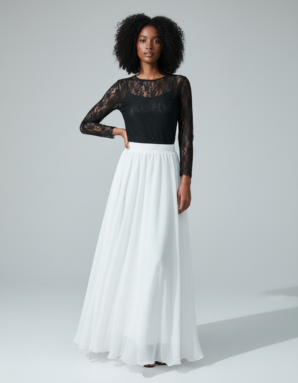 Jupe Longue Chiffon Blanche Fluide