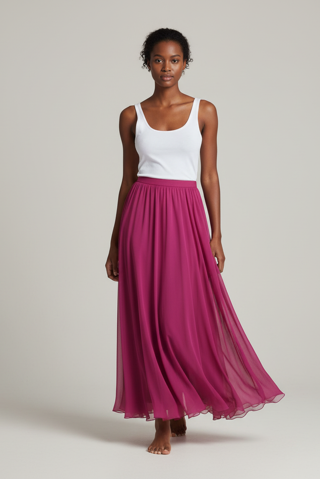 Jupe Longue Fuchsia Chiffon Fluide Élégante