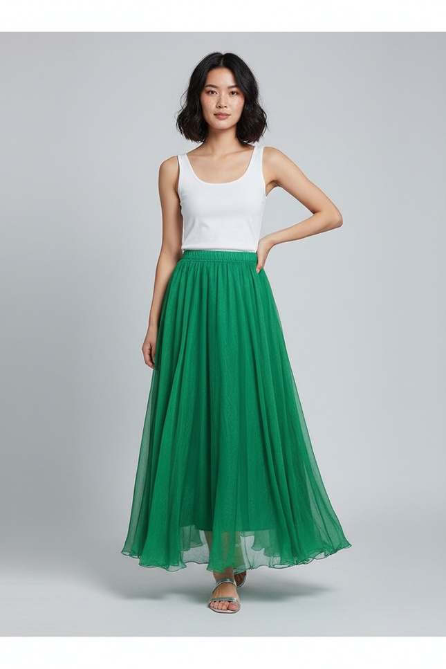 Jupe Longue Verte Chiffon Fluide
