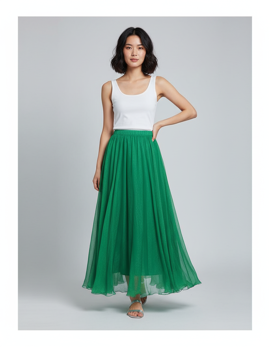 Jupe Longue Verte Chiffon Fluide