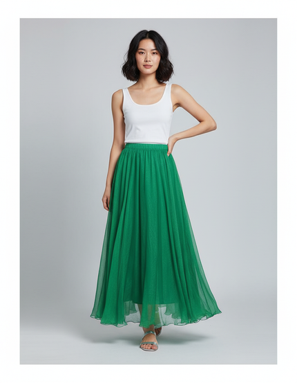 Jupe Longue Verte Chiffon Fluide