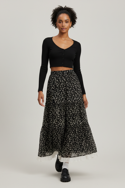 Jupe Longue Fleurie Superposée Élégante