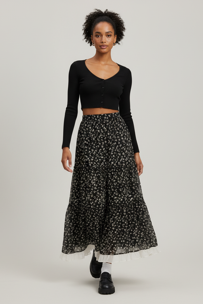 Jupe Longue Fleurie Superposée Élégante