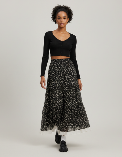 Jupe Longue Fleurie Superposée Élégante