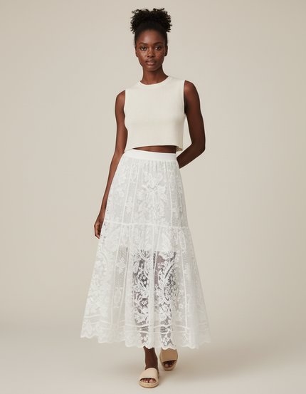 Jupe Longue Blanche Dentelle Élégante Mariage Femme