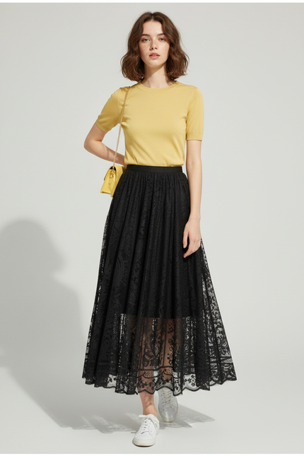 Jupe Longue Dentelle Noire Élégante