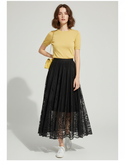 Jupe Longue Dentelle Noire Élégante