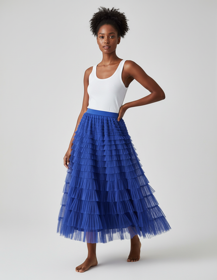 Jupe Longue Bleue À Volants Bohème