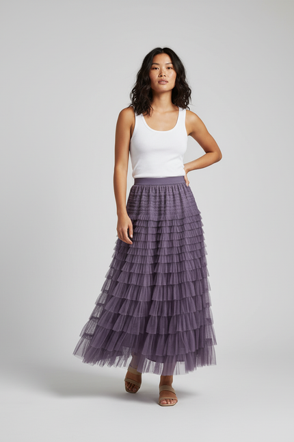 Jupe Longue Violette À Volants Bohème