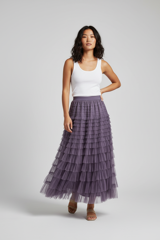 Jupe Longue Violette À Volants Bohème