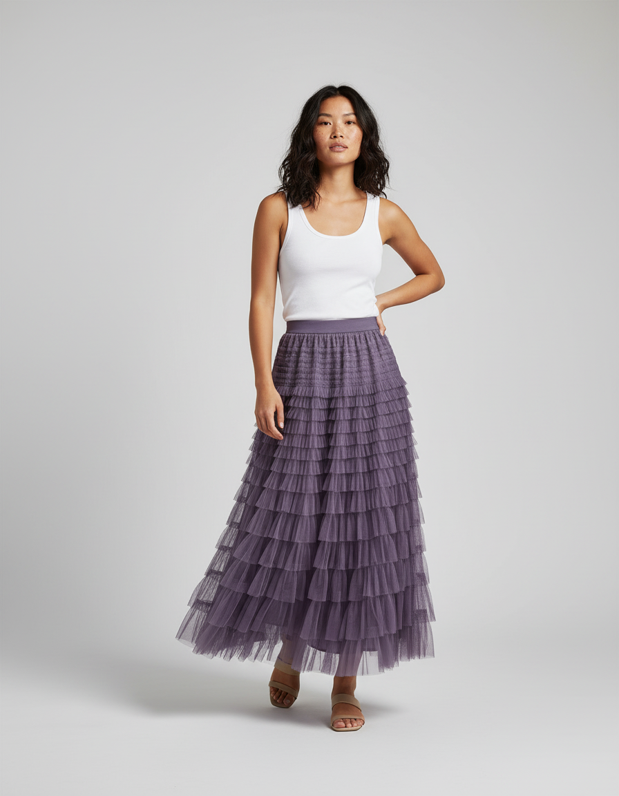 Jupe Longue Violette À Volants Bohème
