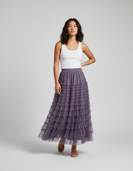 Jupe Longue Violette À Volants Bohème