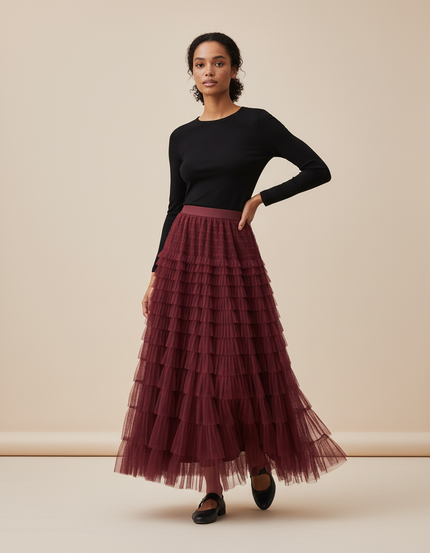 Jupe Longue Bordeaux Volants Bohème