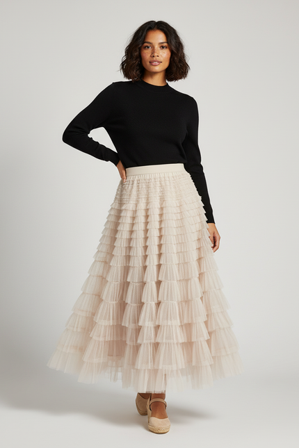 Jupe Longue Nude Volants Fluide