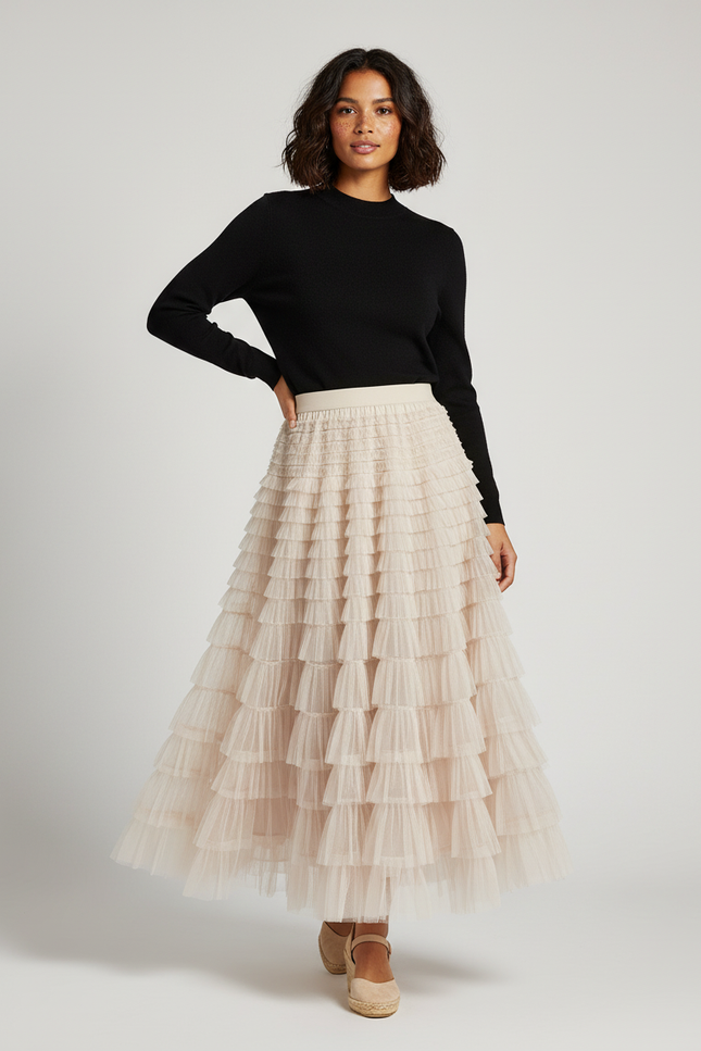 Jupe Longue Nude Volants Fluide