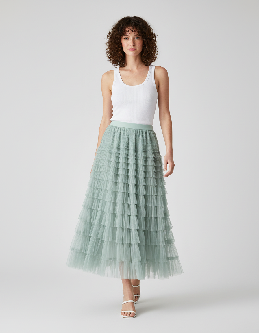 Jupe Longue Tulle Volants Élégante Romantique