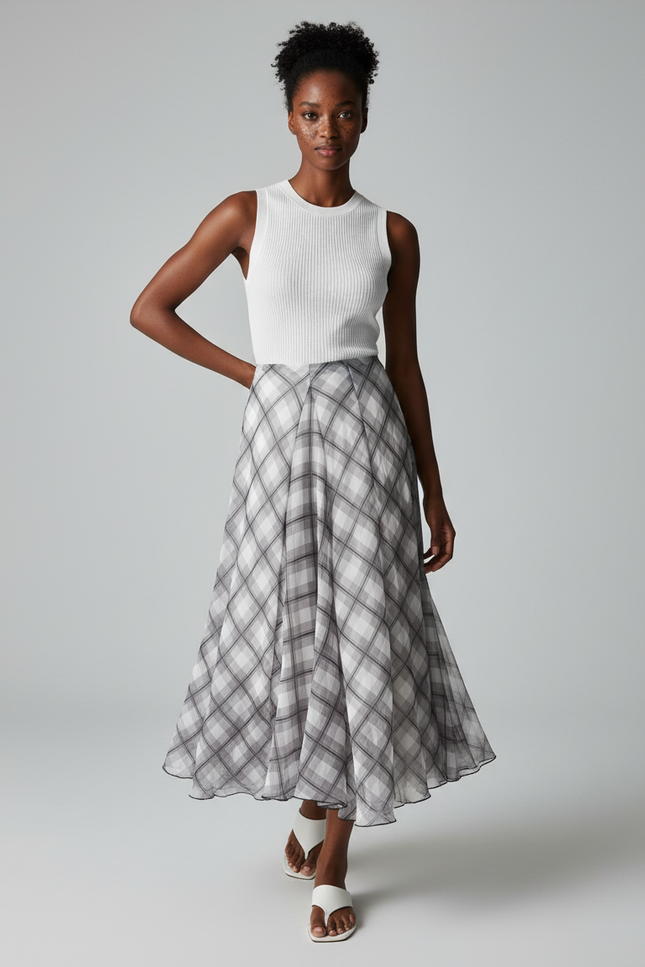 Jupe Longue À Carreaux Fluide