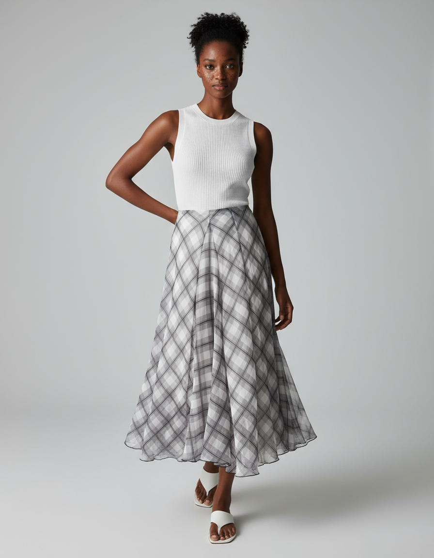 Jupe Longue À Carreaux Fluide