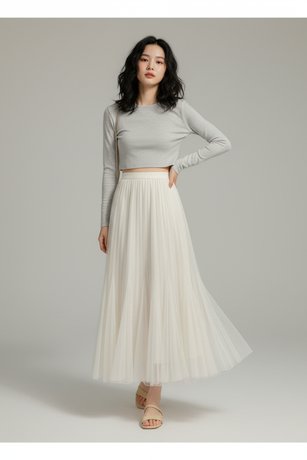 Jupe Longue Écru Plissée Fluide
