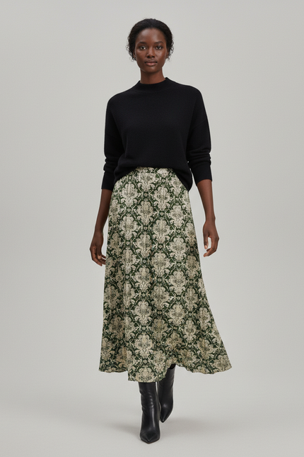 Jupe Longue Plissée Imprimée Fluide Femme