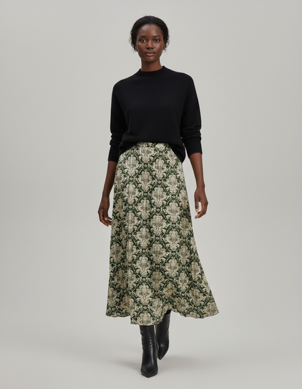 Jupe Longue Plissée Imprimée Fluide Femme