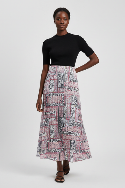 Jupe Longue Plissée Motif Fleuri Fluide