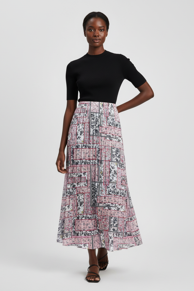 Jupe Longue Plissée Motif Fleuri Fluide