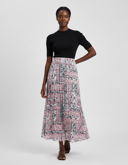 Jupe Longue Plissée Motif Fleuri Fluide