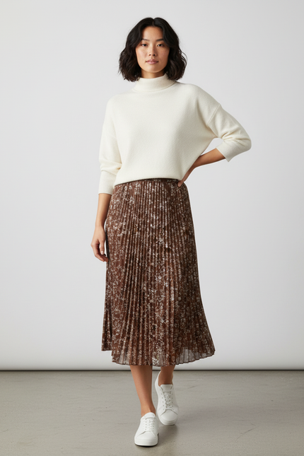 Jupe Longue Plissée Florale Fluide