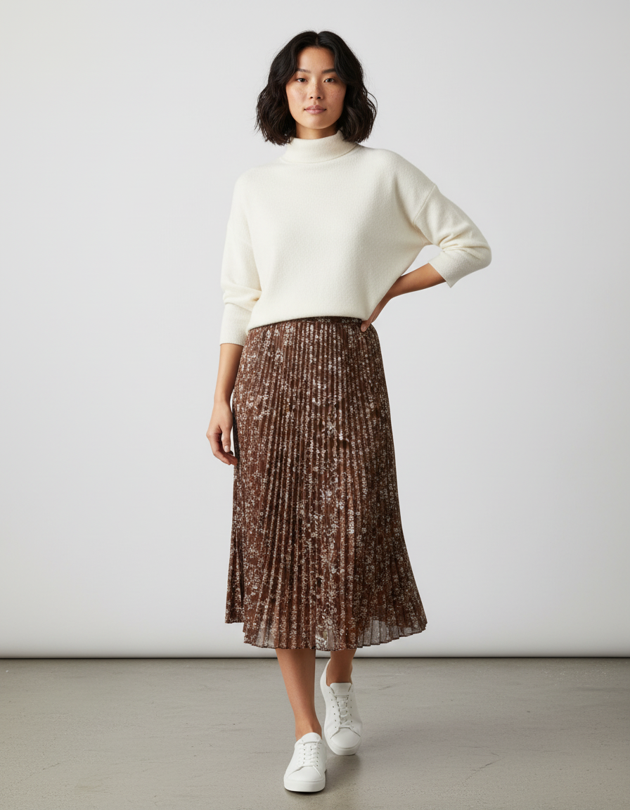 Jupe Longue Plissée Florale Fluide