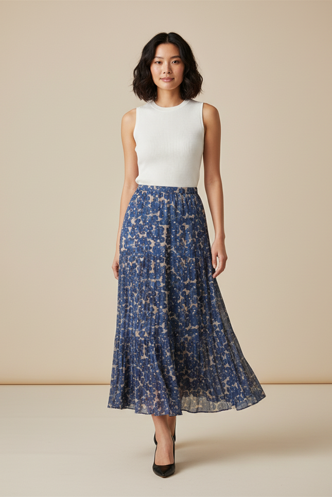 Jupe Longue Fleurie Plissée Fluide