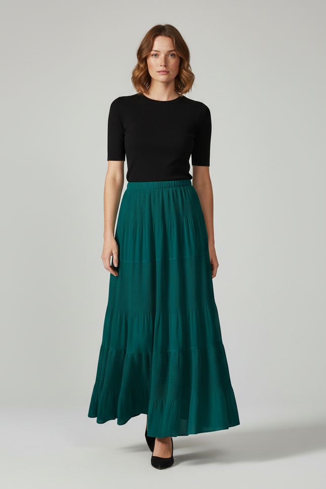 Jupe Longue Plissée Fluide Verte