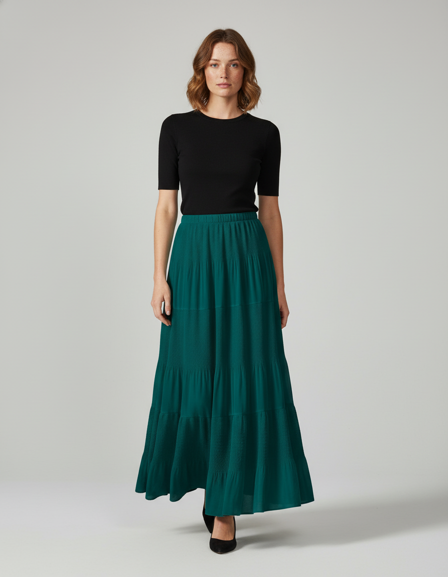 Jupe Longue Plissée Fluide Verte
