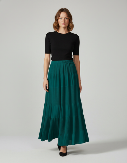 Jupe Longue Plissée Fluide Verte