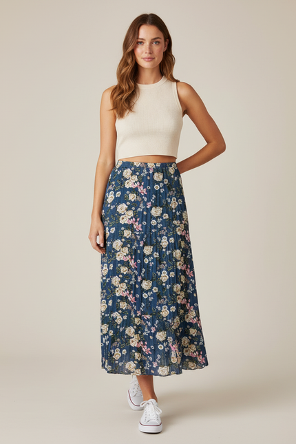Jupe Longue Florale Plissée Fluide