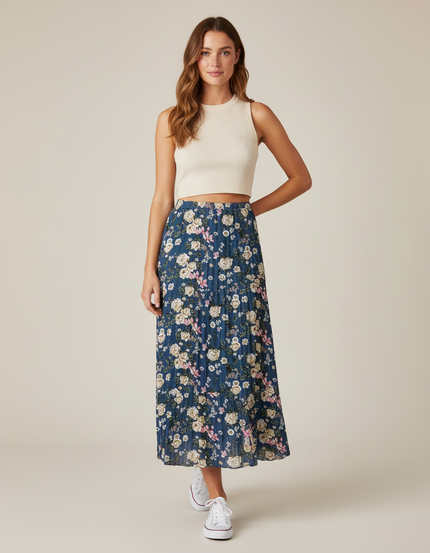Jupe Longue Florale Plissée Fluide